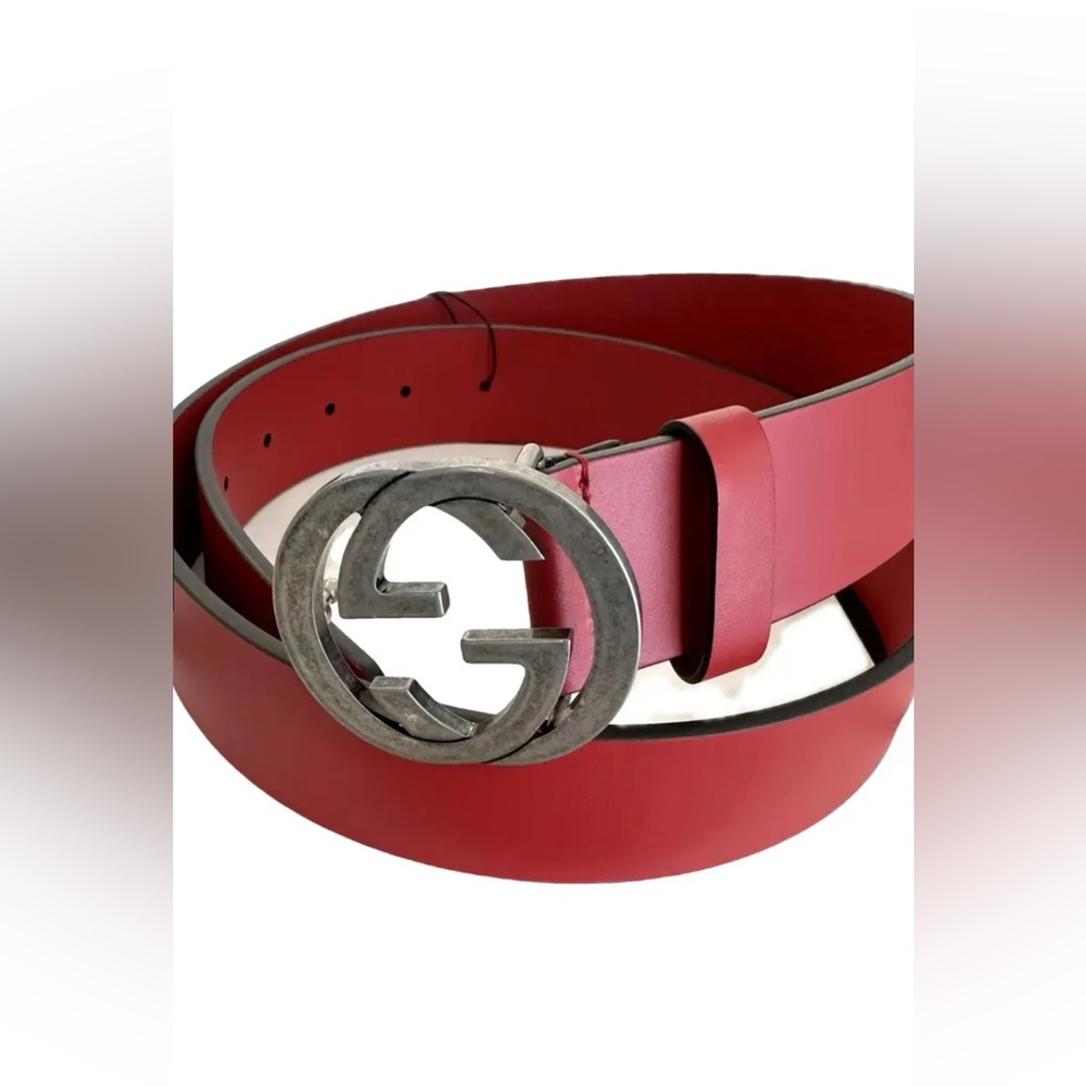 Gucci Red Leather Belt with Silver Buckle 95 size